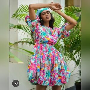 Sohana Veronica Dress with Puff Sleeves and Bubble Hem Elastic Waist $205 Large